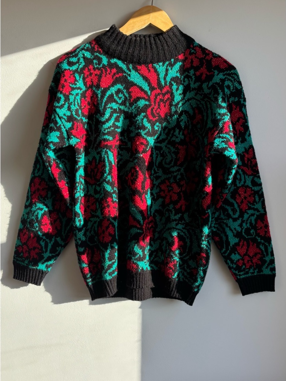 Women's Black Floral Crewneck Sweater - Spunky